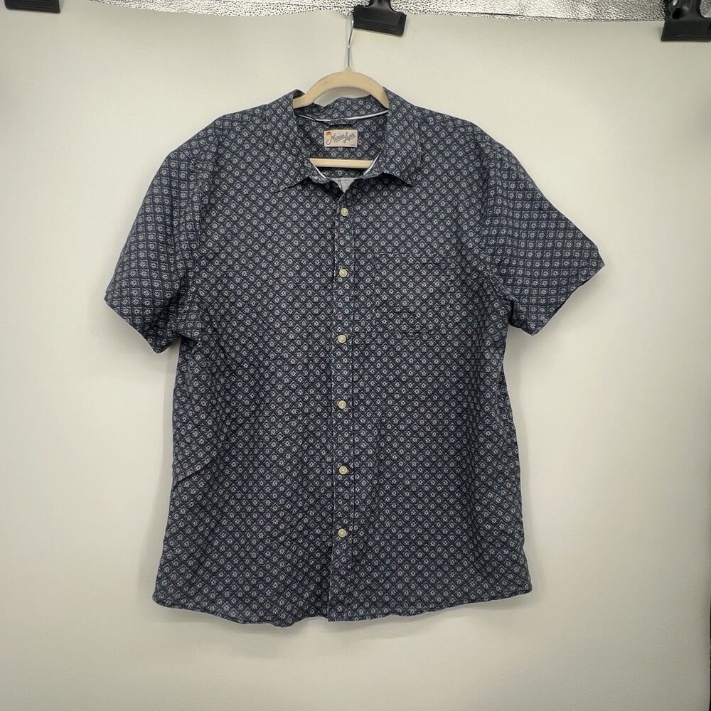 Marine Layer Better Than Linen Short Sleeve Shirt Sz L India Ink Diamond Hemp
